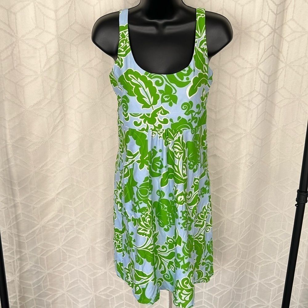 Jude Connally Etched Floral Blue/Green Nylon Spandex Dress